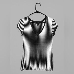 Express soft stretch black and white striped V-neck T-shirt. Size Medium.